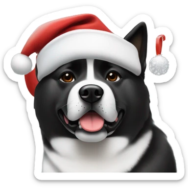 Black American akita wearing Christmas hat with his black and white American akita friend  sticker