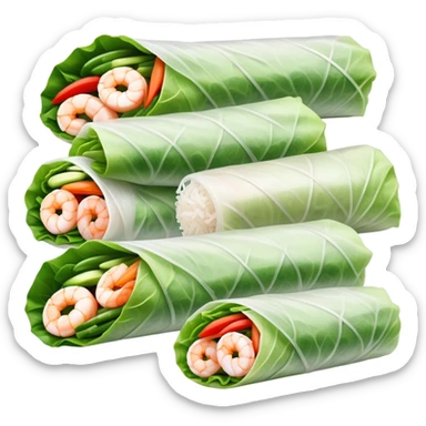 cinematic-realistic-vietnamese-summer-rolls-dish-emoji,-depicted-with-delicate-rice-paper-wraps-filled-with-fresh-vegetables-and-shrimp-rendered-with-crisp-textures-and-refreshing-lighting. sticker