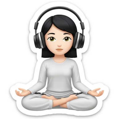 White girl, meditating with headphones on hair black sticker