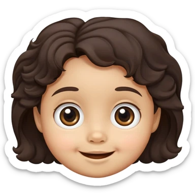 close-up of round smiling toddler face only with big eyes, medium skin tone, dark wavy hair, no neck visible, just the face sticker