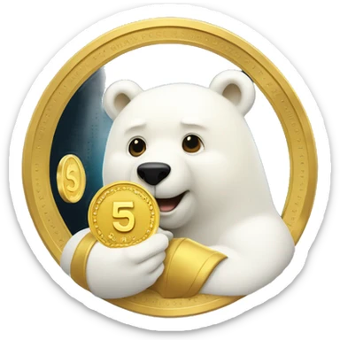white bear with gold coin with "500" write in gold coin in hands sticker