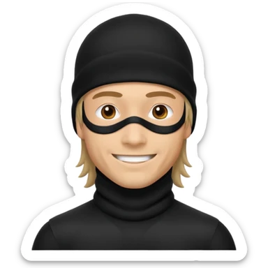 A guy with a mullet and a black baclava sticker