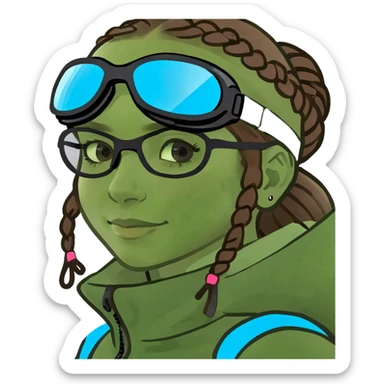 Girl with brown hair in braids skiing sticker