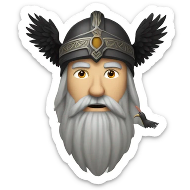 The god Odin with a crow, long viking beard sticker