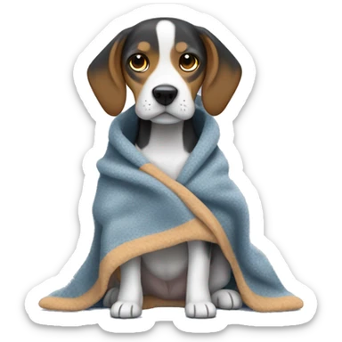Small bluetick beagle wrapped in a blanket sticker