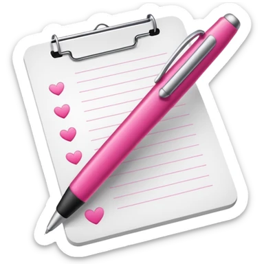 crée moi une feuille genre une liste avec un stylo de couleur dégradé rose foncé sticker