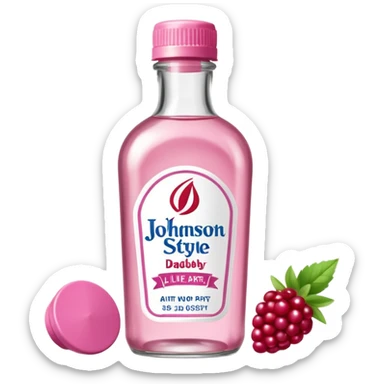 realistic Johnson and Johnson style bottle pink cap pink logo clear bottle with aint no party like a berry party written on the logo with diddy oil and a berry on top bottle sticker