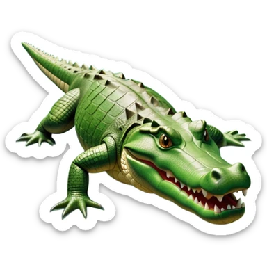 cinematic-crocodile-realistic-full-body-on all fours-emoji,-massive-scaled-body-partially-submerged-in-shallow-water,-head-tilted-dramatically,-rough-green-and-brown-hide-textured-with-deep-ridges,-simplified-yet-realistic-focused-features, head held high sticker