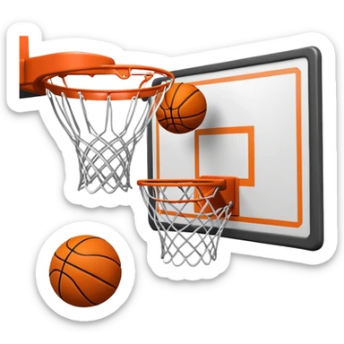 A close-up of a basketball swishing through the hoop, with the net slightly bouncing. The background features a blurred basketball court, capturing the excitement and precision of scoring in the game. sticker