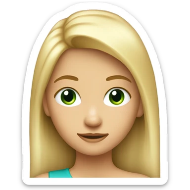 niña de 14 años con pelo rubio largo y ojos verdes con azul piel bastante clara y de cuerpo entero sticker