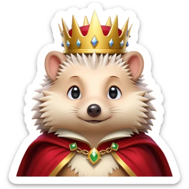 king hedgehog portrait, head and shoulders only, wearing a small golden crown, royal cape collar, proud confident expression, cute spiky fur details, fantasy royal vibe, 3D cartoon, mobile game icon style, clean background, no text, no watermark
 sticker