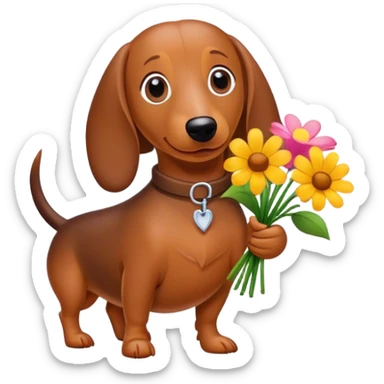 Wiener dog holding flowers sticker