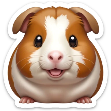 Cinematic Comical Brown and White Banded Guinea Pig Portrait Emoji, Head tilted dramatically with an exaggeratedly amused expression, featuring a striking coat with bold brown and white banding, wide, expressive dark eyes filled with playful disbelief, Simplified yet hilariously expressive features, highly detailed, glowing with a slightly sassy glow, high shine, dramatic yet playful, stylized with an air of cheeky mischief, bright and endearing, soft glowing outline, capturing the essence of a spirited and over-the-top guinea pig, so meme-worthy it feels like it could side-eye its way into internet fame instantly! sticker