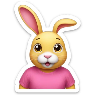 pink rabbit in yellow teeshirt shrugging shoulders sticker