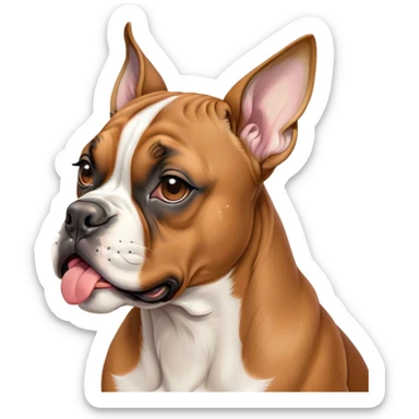 Cinematic Cute Yawning Fawn Boxer Dog Portrait Emoji, Head tilted slightly with a dramatic, wide-open yawn, showcasing a short fawn coat with a crisp white muzzle and chest, floppy ears slightly drooping, round brown eyes barely open in drowsy contentment, Simplified yet irresistibly adorable features, highly detailed, glowing with a soft, cozy glow, high shine, relaxed yet expressive, stylized with a touch of whimsy, bright and endearing, soft glowing outline, capturing the essence of a sleepy yet affectionate guardian, so drowsy it feels like it could stretch right out of the screen and curl up for a nap! sticker