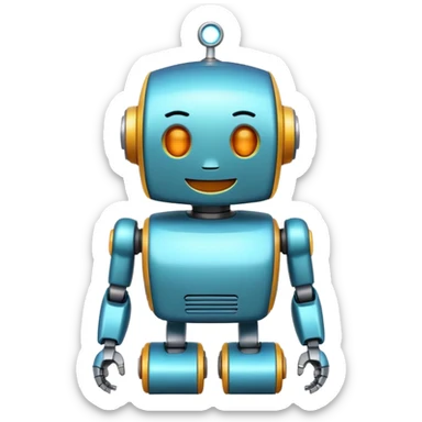 A friendly robot in the style of Apple emojis, with a clean and simple design, featuring bright colors and a smiling face. sticker