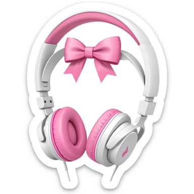 White headphones with pink bow sticker