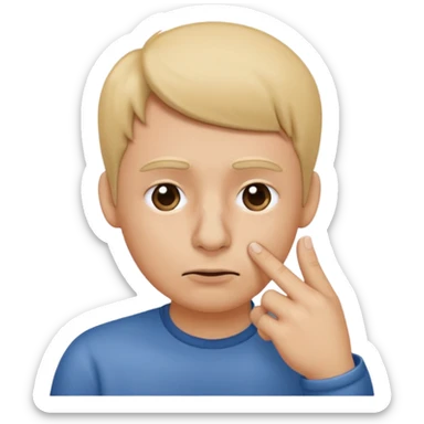 wiping her nose with her index finger vertically under the nose sticker