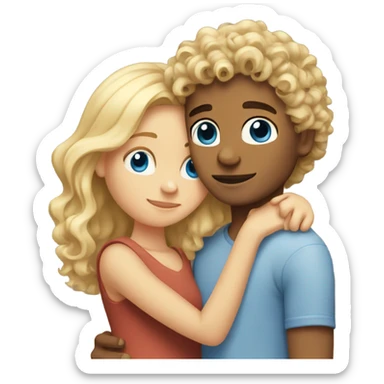 blonde blue eyed girl hugging mixed boy with curly brown hair sticker