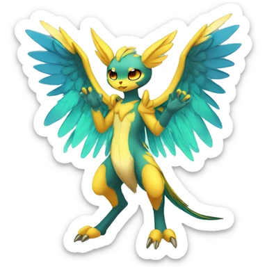 Anthro Sona Cool Edgy Cute Colorful Shy Winged Shiny Fakemon-Fantasy-Creature Full Body sticker