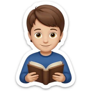 Niño pequeño de cabello castaño leyendo un libro feliz sticker