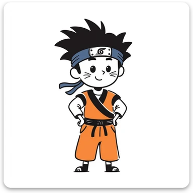 A blonde ninja boy with spiky hair, whisker marks on cheeks, orange outfit, and blue headband with metal plate sticker