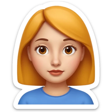 Ultra high quality 3D emoji style female avatar, Apple emoji inspired, smooth realistic 3D render.
Young woman with symmetrical cute face, soft rounded cheeks, small nose, glossy lips, big expressive brown eyes with subtle shine. sticker