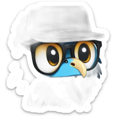 Crazy funny Cyberpunk Articuno head with human white teeth and beautiful smile wearing glasses and hat sticker