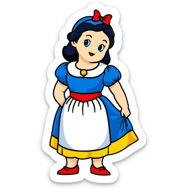 Snow White standing gracefully in a lush forest, surrounded by the Seven Dwarfs sticker
