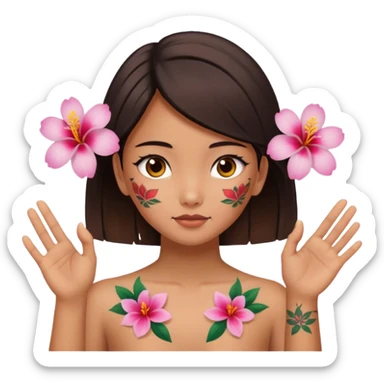 make me an image of a girl from hong kong with brown eyes and a hong kong flower tattoo on her back flipping off the camera sticker