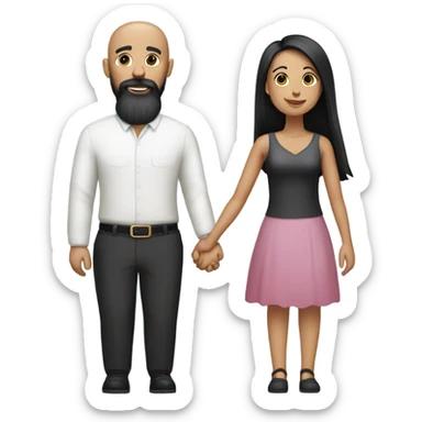 Bald man with black beard and girl long black hair holding hands sticker