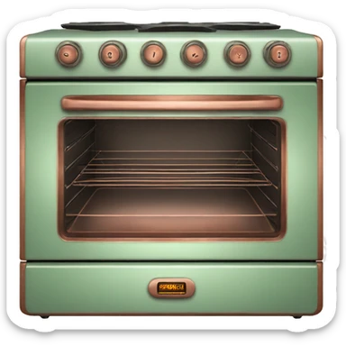 Realistic pastel green and metallic copper vintage oven. sticker