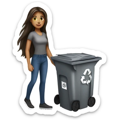 Beautiful brunette long haired woman taking out the trash sticker