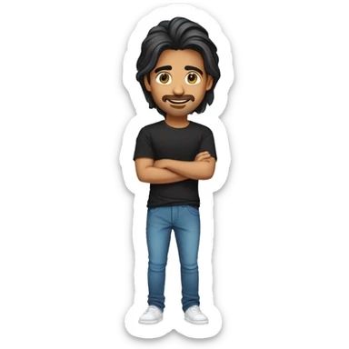 An beautiful Indian guy with side curtain hairstyle long hairs and black tshirt, beautiful eyes  sticker