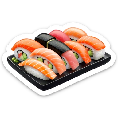 Sushi Cinematic Realistic Sushi Dish Emoji, depicted as one or two artfully arranged pieces of fresh sushi, rendered with delicate textures and subtle, natural lighting that highlights its refined simplicity. sticker