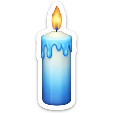 white candle with a blue flame sticker