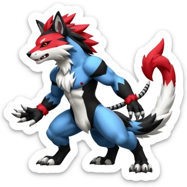 Shiny furry cool Zeraora-WereGarurumon-Obstagoon-fusion sticker