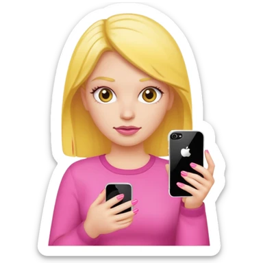 Yellow mean girl with iPhone in hand and pink nails sticker