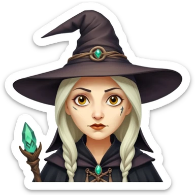 Baba Yaga sorceress woman, classic witch hat, mysterious expression sticker