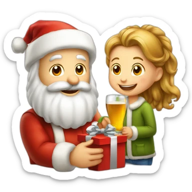 Père Noël qui offre un verre de bière à un enfant comme cadeau sticker