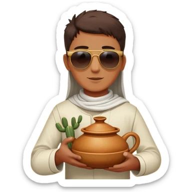 cactus dans le désert avec un tajine dans la main et des lunettes de soleil sticker