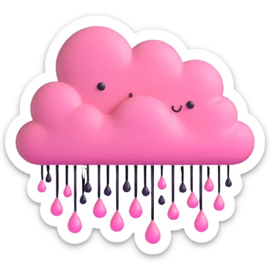 pink cloud with black raindrops and a ribbon sticker