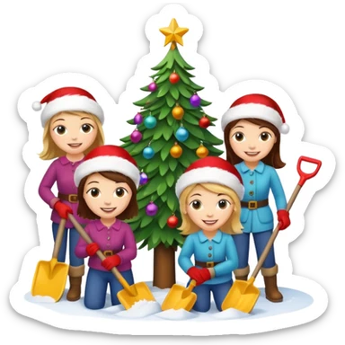 üzerinde kürek çeken kızların süs olarak asılı olduğu yılbaşı ağacı sticker