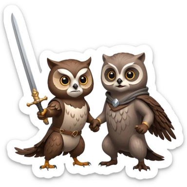 An owl and  an otter fighting with a sword sticker
