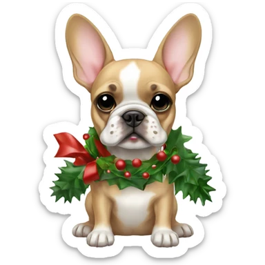 Fawn frenchie with Christmas decor sticker