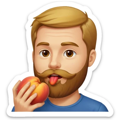 Man with beard licking peach sticker