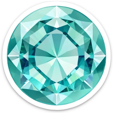 round cut aquamarine gem with pale blue-green color and swirling holographic color play sticker