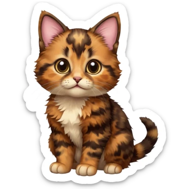 A high-resolution photo-realistic digital illustration of a brown multicoloured  tortoiseshell kitten, chest upward sticker