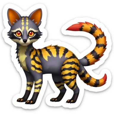 Rare warm-colored exotic edgy epic aesthetic gloomy spooky dark modern colorful cyber-Genet-Trico-species-Fakemon-hybrid-creature, with beautiful intricate markings, full body sticker