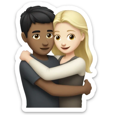 Blonde white girl hugs Chinese boy with black hair sticker